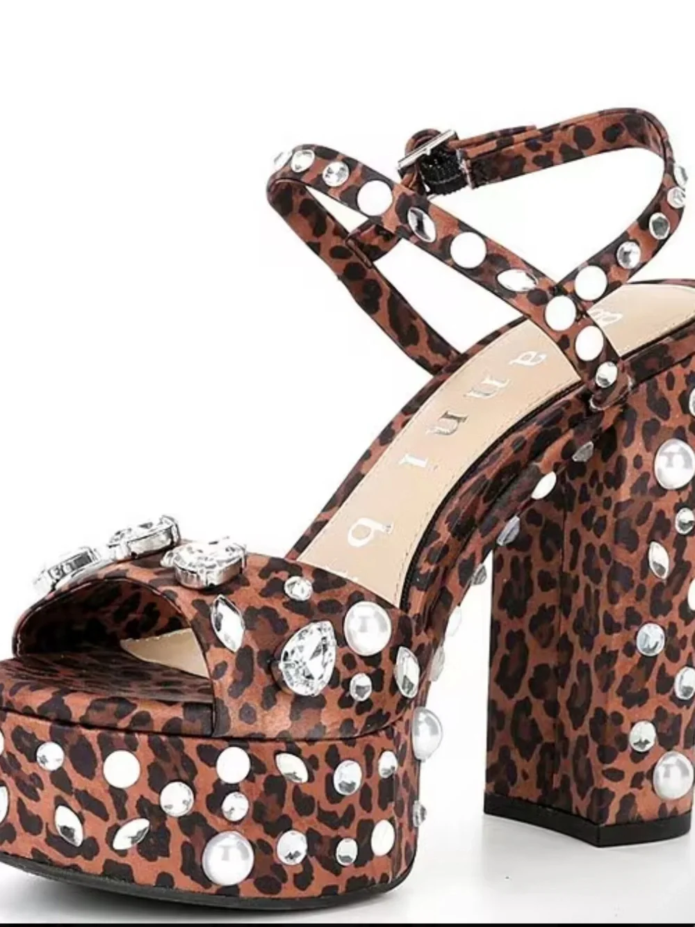 Gianni Bini Women’s Leopard Print Platform Sandals w/Crystal Embellishments NWOB